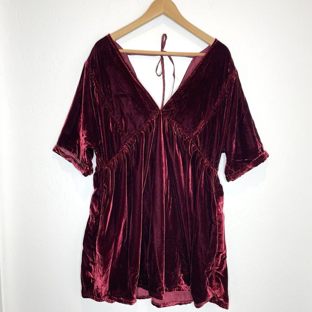 Free People Ivy Velvet Mini Dress Red Burgundy Women’s Large Fairy Grunge